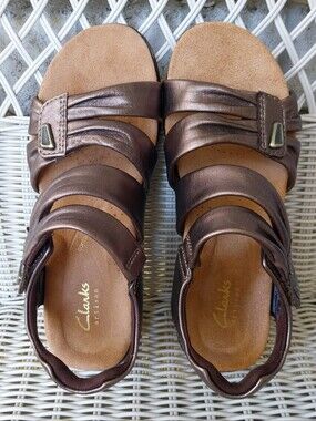 Clarks Bronze Metallic Strappy Slingback Sandals